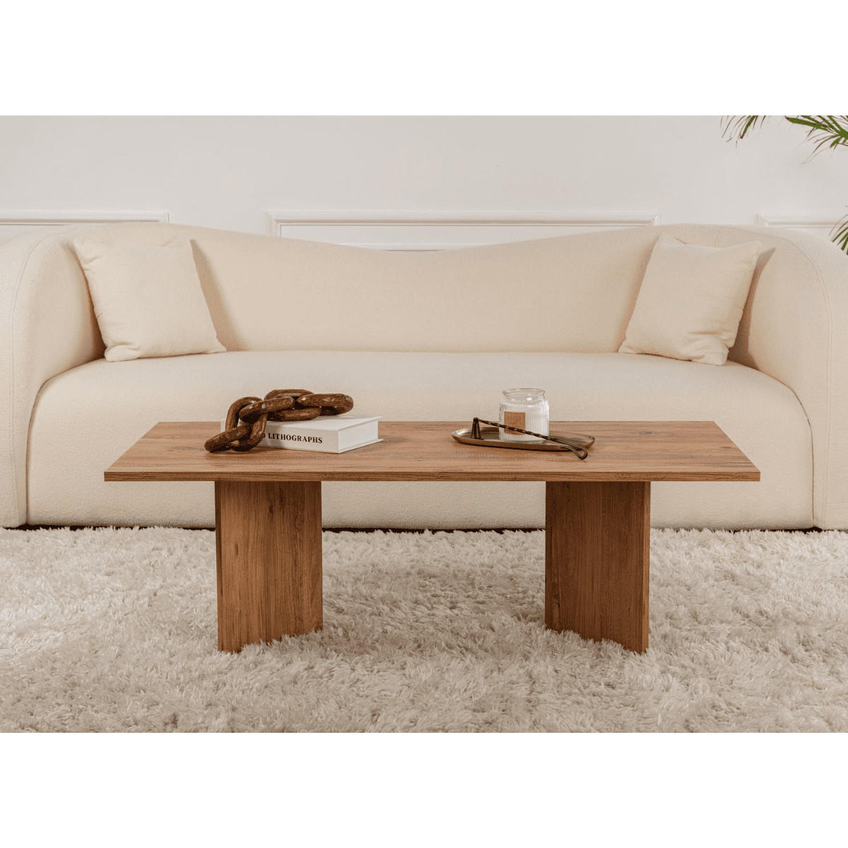 COUCHTISCH mit rechteckiger Platte 119/60/40 cm - Beige, Holzwerkstoff (119/60/40cm) - Calicosy