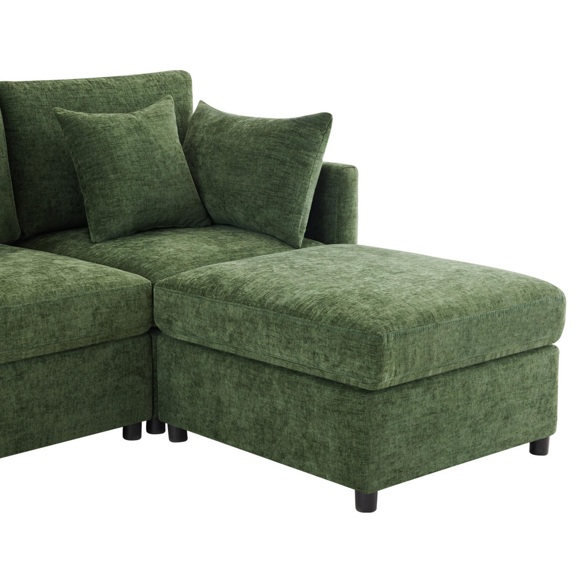 ECKSOFA aus Chenille 216x161x81 cm in Grün mit modularem Hocker - Grün, Textil (161/216cm) - Modfu