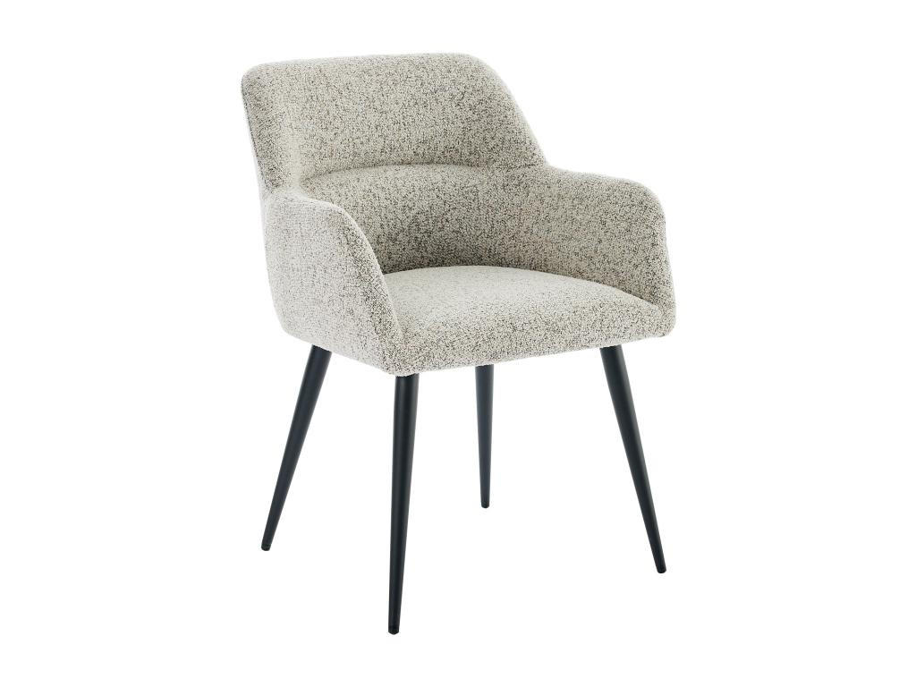 STUHL mit Armlehnen 6er-Set - Tweed-Stoff & schwarzes Metall - Cremefarben - HEKA - Creme, Textil (61/78/59.5cm) - Vente-Unique