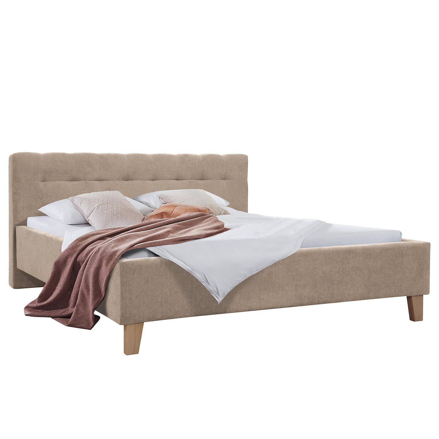 POLSTERBETT - Samt - Beige, Textil (200/200cm) - home24
