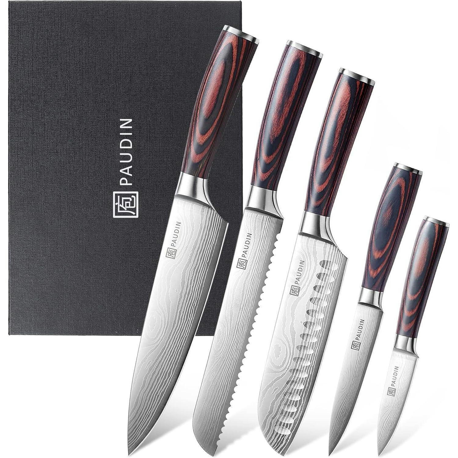 KÜCHENMESSERSET 5-teilig Carbon Edelstahl Pakkawood-Griff - Multicolor, Metall