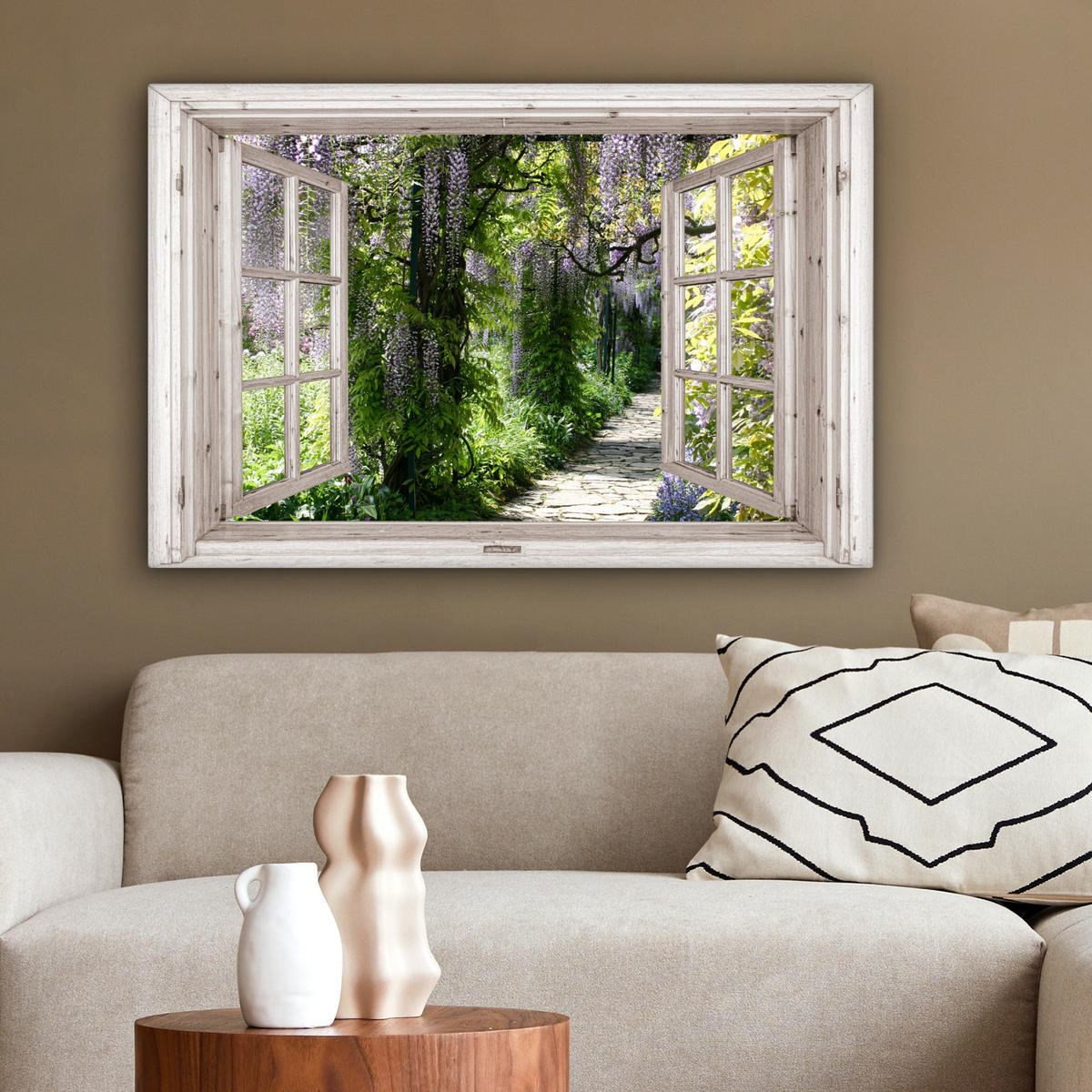 LEINWANDBILD Blauer Regen - Blumen - Aussicht - Baum - Frühling Gemälde 60x40 cm - Grün, Textil (60/40cm) - MuchoWow