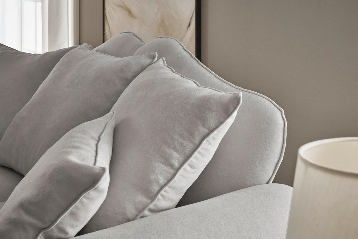 SOFA hellgrau Landhaus, Couch 3-Sitzer 200 cm - Hellgrau, Holz/Textil (200/95/100cm) - Furn.Design