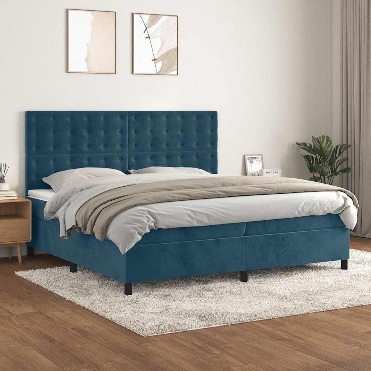 BOXSPRINGBETT 200/200 Cm Blau Samt - Blau, Textil (200/203cm) - vidaXL