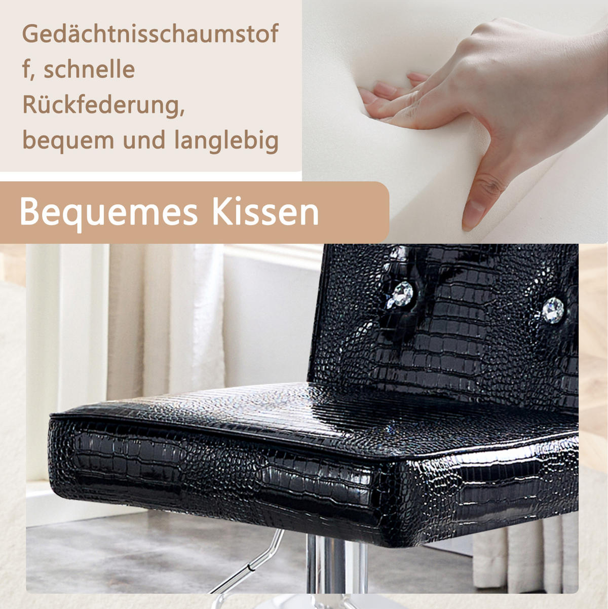 STUHL 2er-Set mit Kristallknopf Schwarz PVC - Schwarz, Metall (42/125/55cm) - Meubliv