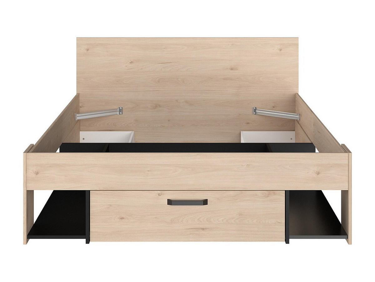 BETTRAHMEN - 2 Personen - holz - schwarz, naturfarben hell Kinselia - Schwarz/Naturfarben, Holz (140/200cm) - Vente-Unique