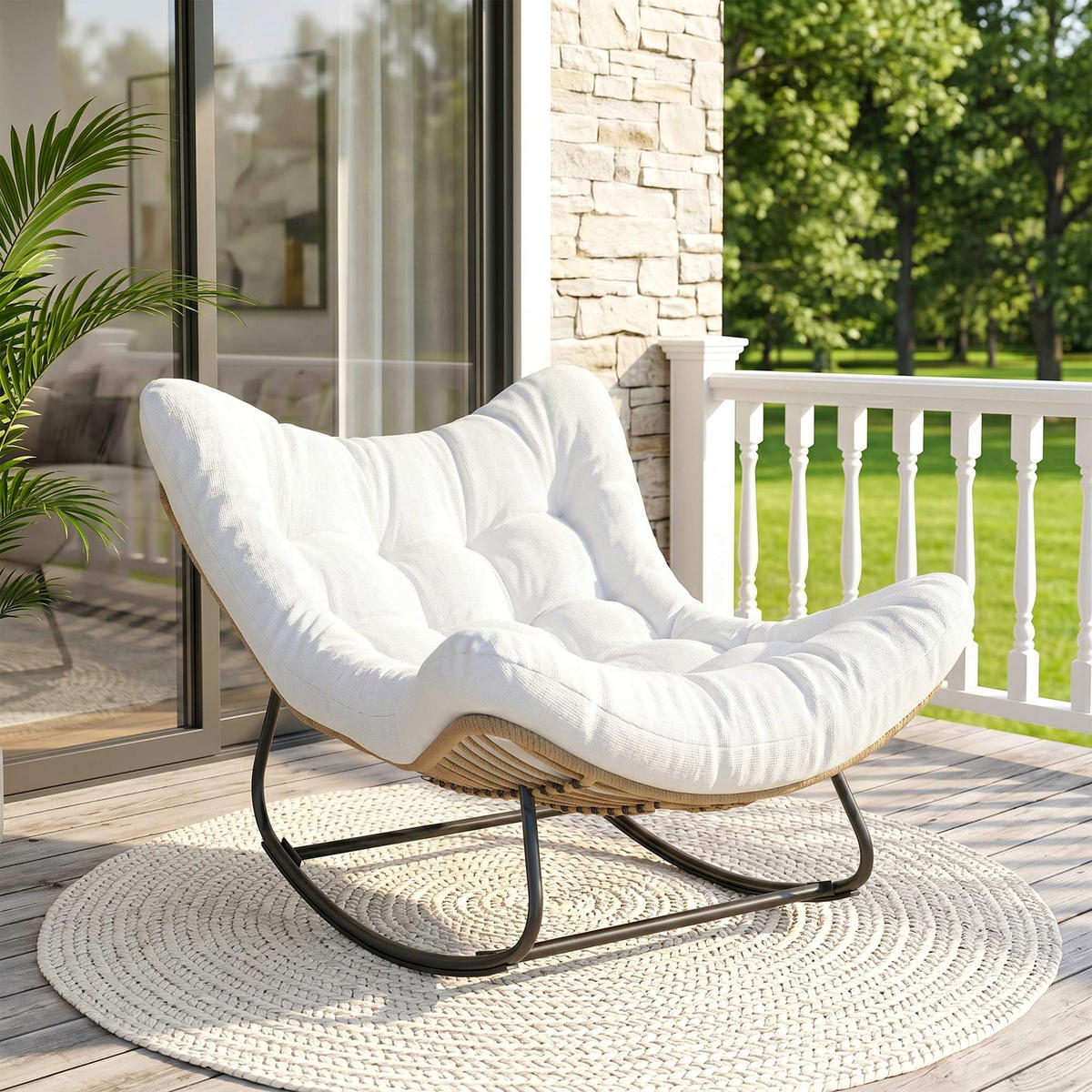SCHAUKELLSTUHL DE-13621 eiförmig mit Polster Creme - Creme, Metall (98/74/111cm) - ComfortXL