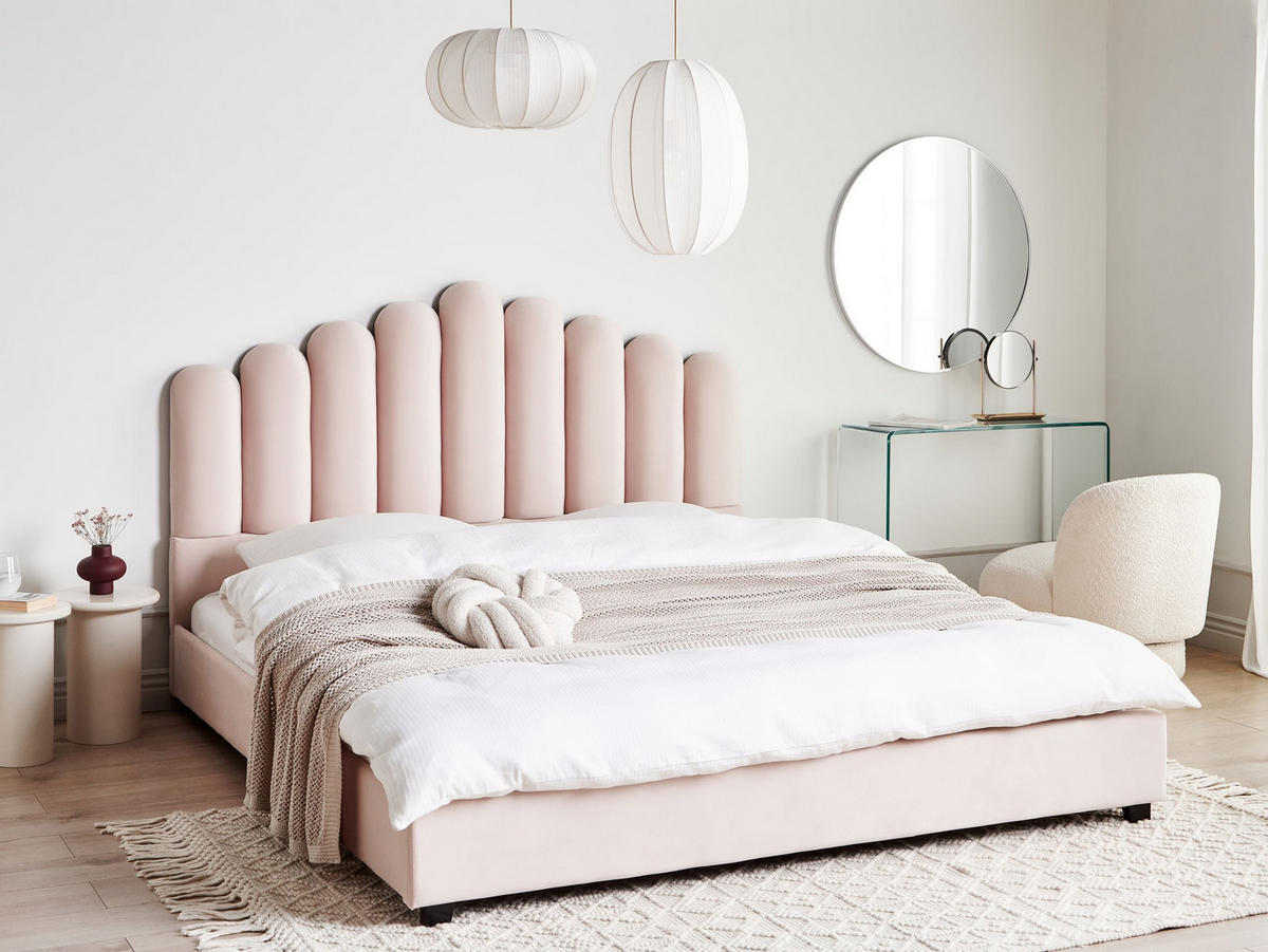 BETT mit Lattenrost 180/200 cm Pastellrosa Vincennes - Pink/Schwarz, Textil (180/200cm) - Beliani