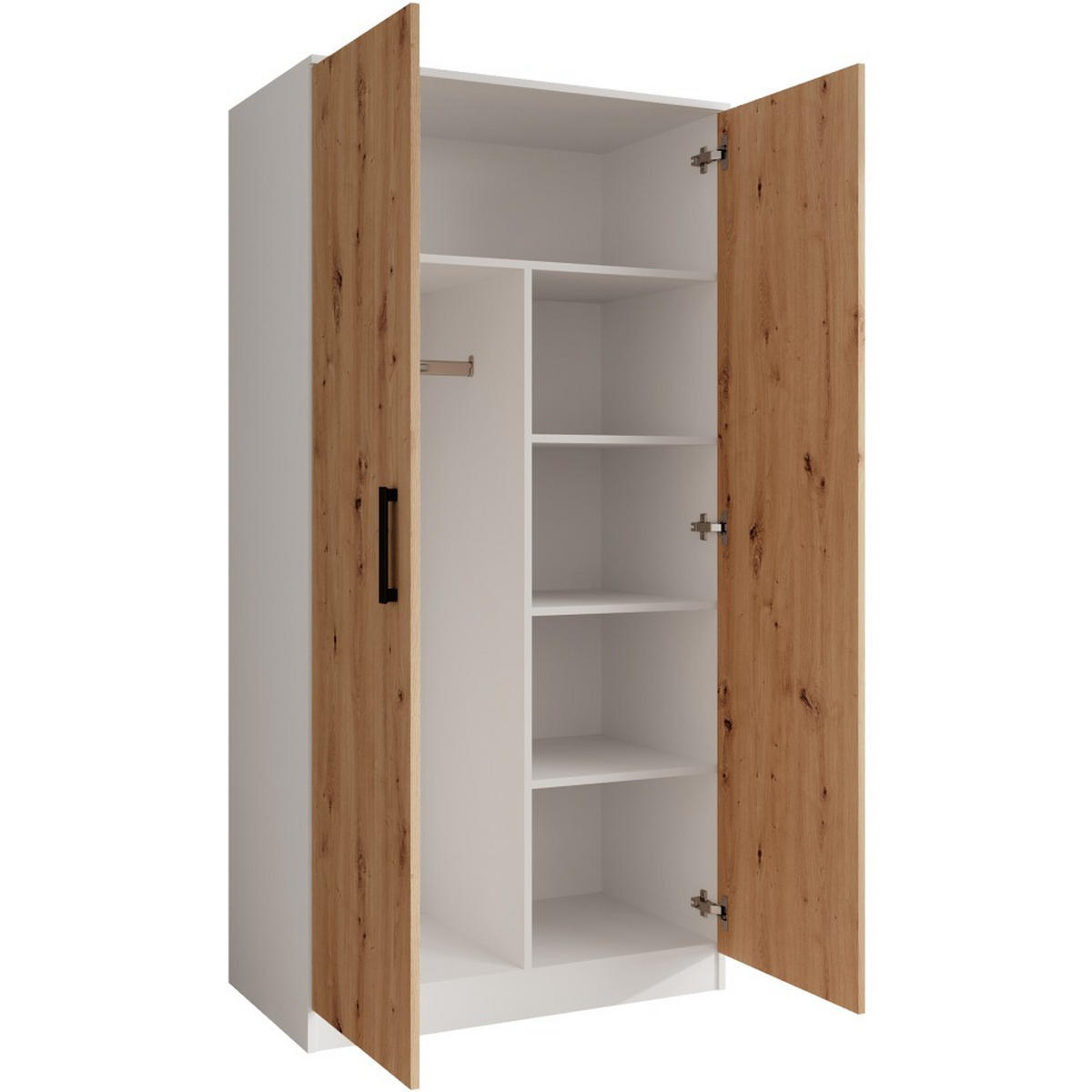 DREHTÜRENSCHRANK Trend, ohne Schubladen, Weiß+eiche Artisan - Schwarz/Weiß, Holzwerkstoff (90/180/50cm) - Beautysofa