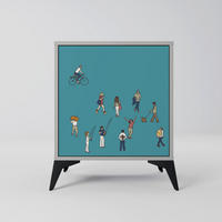 SIDEBOARD COLLECTIVE STREAM, Grau, 57,5x42x70,5 cm, Schwarze Metall-Sternfüße - Multicolor/Schwarz, Holzwerkstoff/Metall (57.5/70.5/42cm) - SpaceRebels