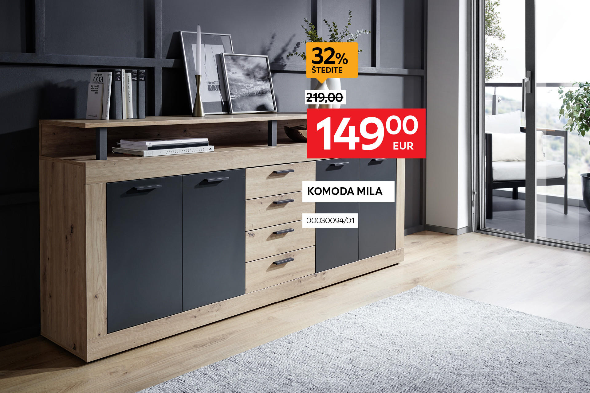 komoda Mila 00030094/01 umjesto 219,00 € nova cijena 149,00 € Štedite 32%