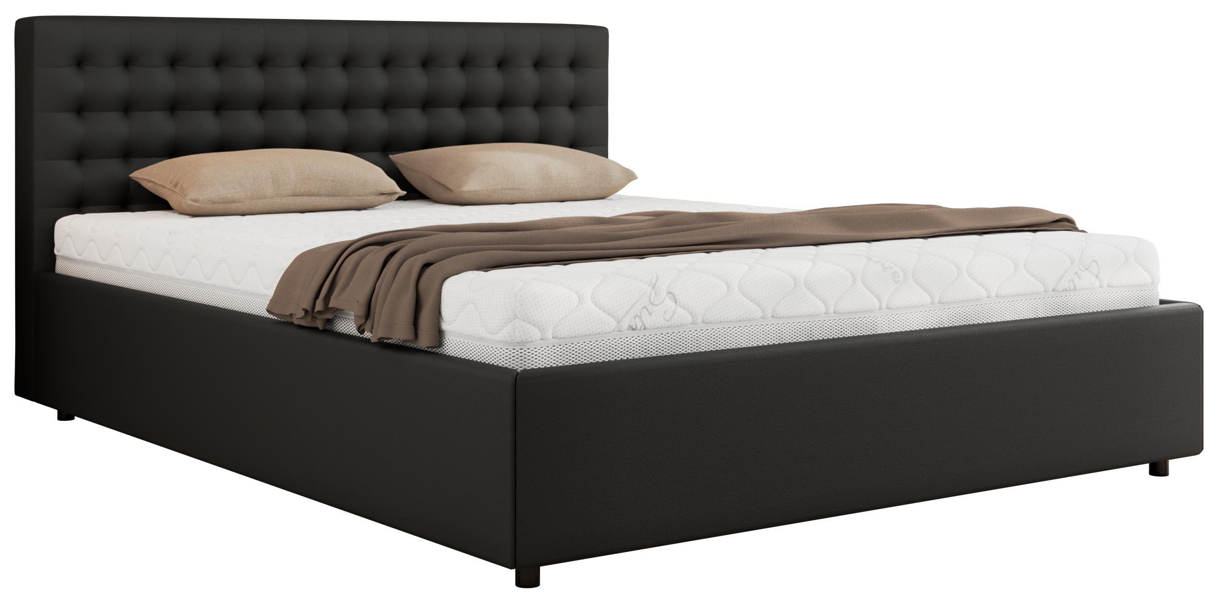 POLSTERBETT PAVO CLASSIC 140/200 - Schwarz Kunstleder - Pocket-Matratze - Schwarz, Textil (140/200cm) - MKS