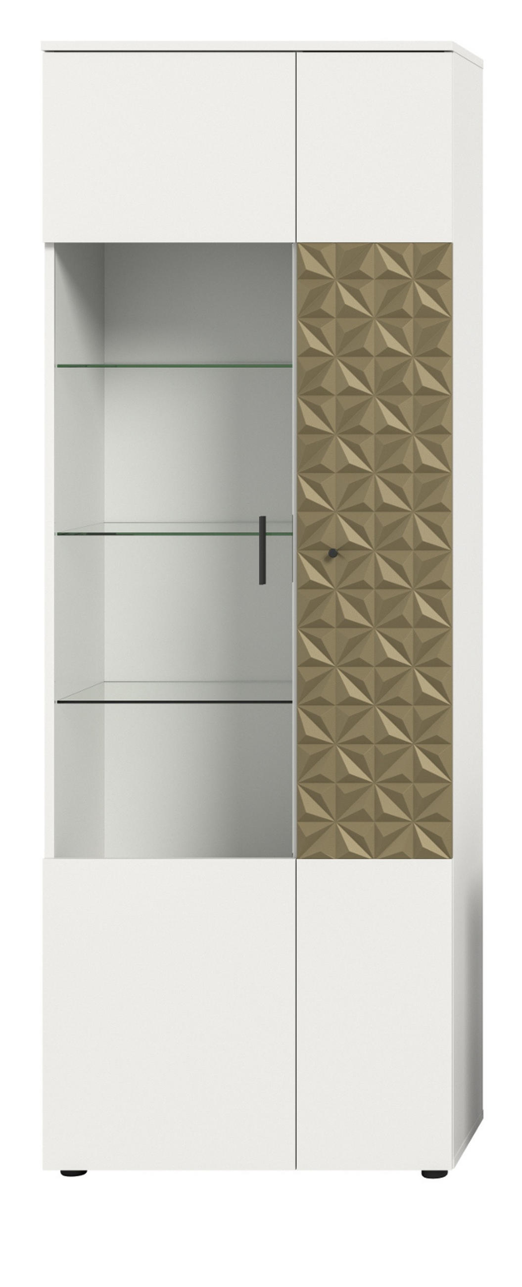 VITRINE weiß, Gold 70 cm, VITRINENSCHRANK mit 9 Fächern - Goldfarben/Schwarz, Glas/Holzwerkstoff (70/195/37cm) - Inn.Furn