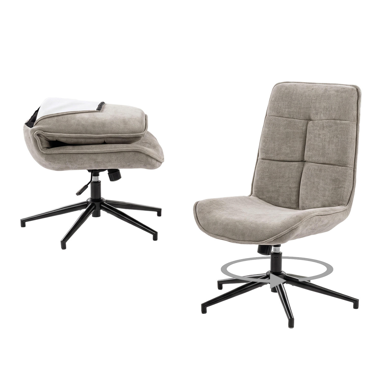 SESSEL mit Neigefunktion und 360°-Drehung, Chenille-Stoff, Grau - Grau, Textil/Metall (61/95/67cm) - Meubles Cosy