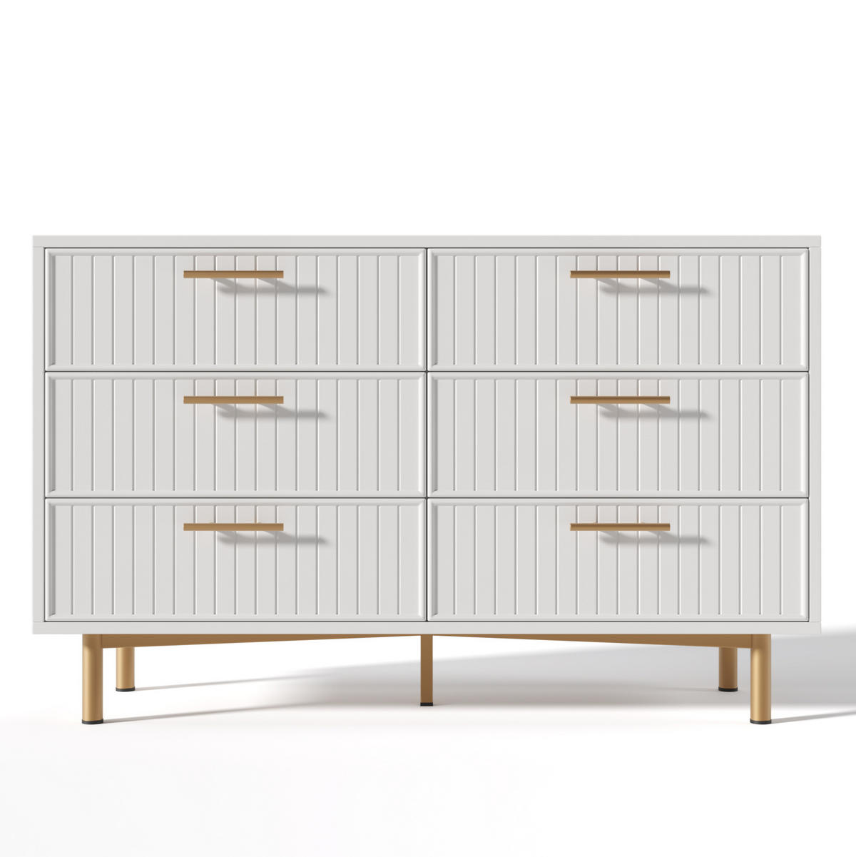 SCHUBLADENKOMMODE 120/40/75 cm mit 6 Schubladen und goldfarbenen Griffen - Weiß, Holzwerkstoff (120/40/75cm) - BEAOK