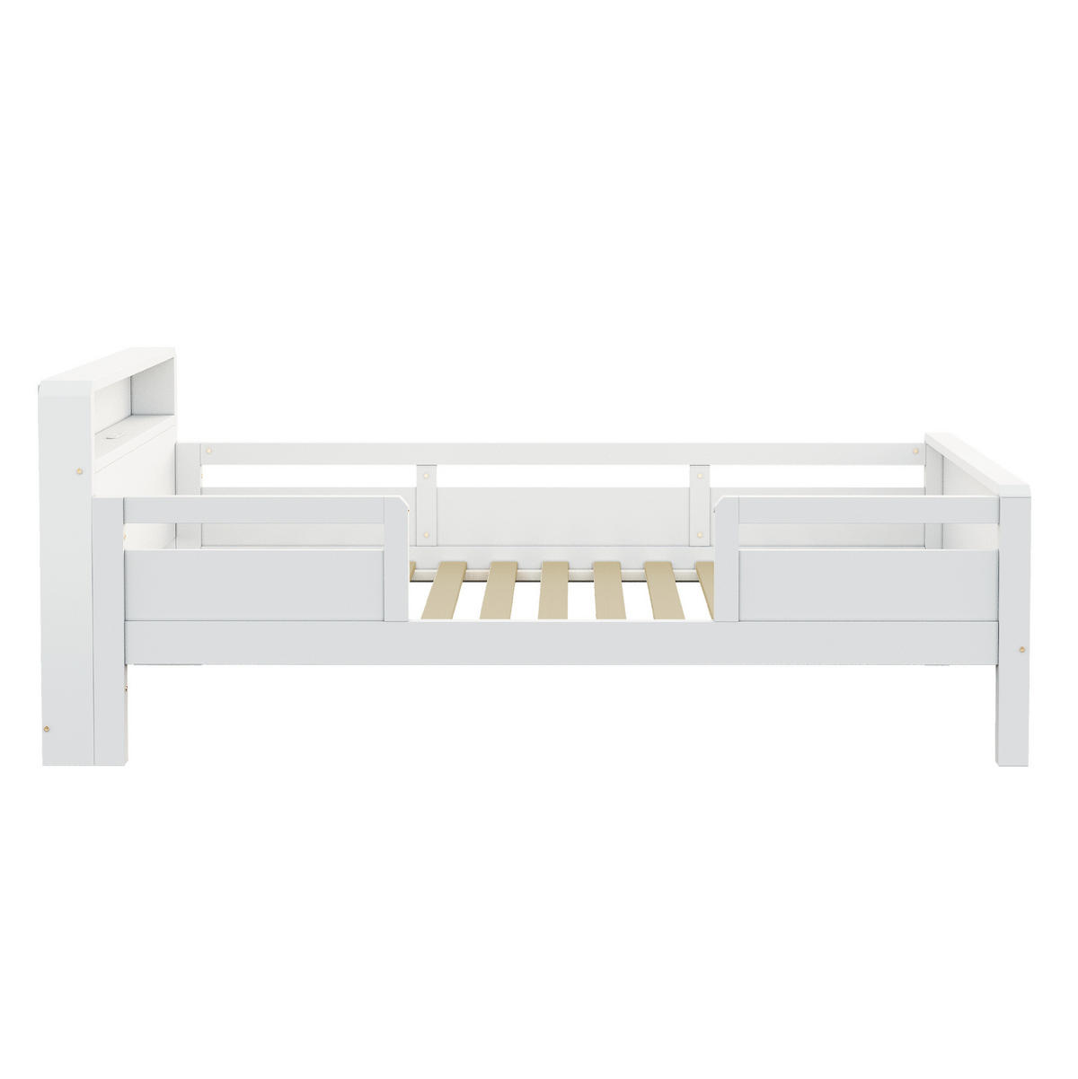 KINDEREINZELBETTEN aus Kiefernholz 90x200 cm in Weiß mit LED-Leuchte & USB-Type-C - Weiß, Holz (90/200cm) - Modfu