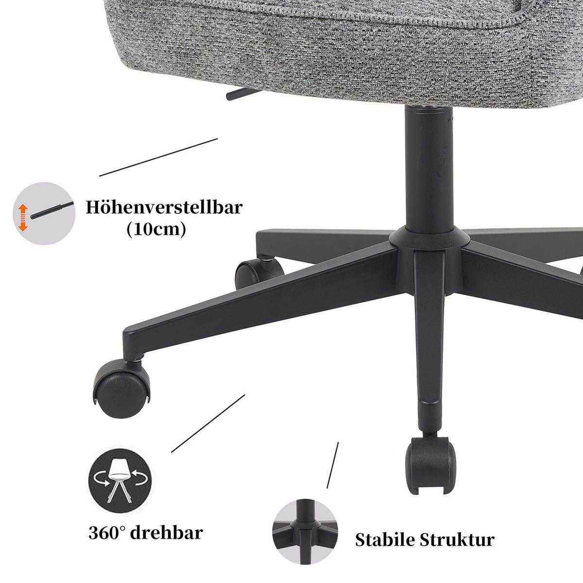 BÜROSTUHL Mika-Ilvy 2er-Set - Dunkelgrau/Schwarz, Textil/Metall (60/84/65cm) - DUBI Möbel