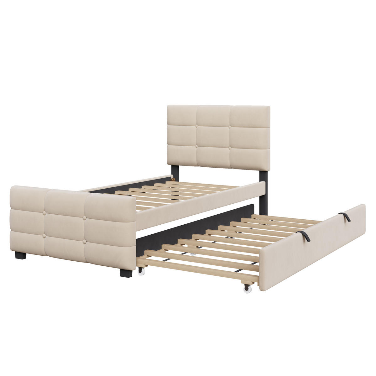 POLSTERBETT aus Samtstoff 90x190 cm in Beige mit Ausziehbett - Beige, Textil (90/190cm) - Modfu