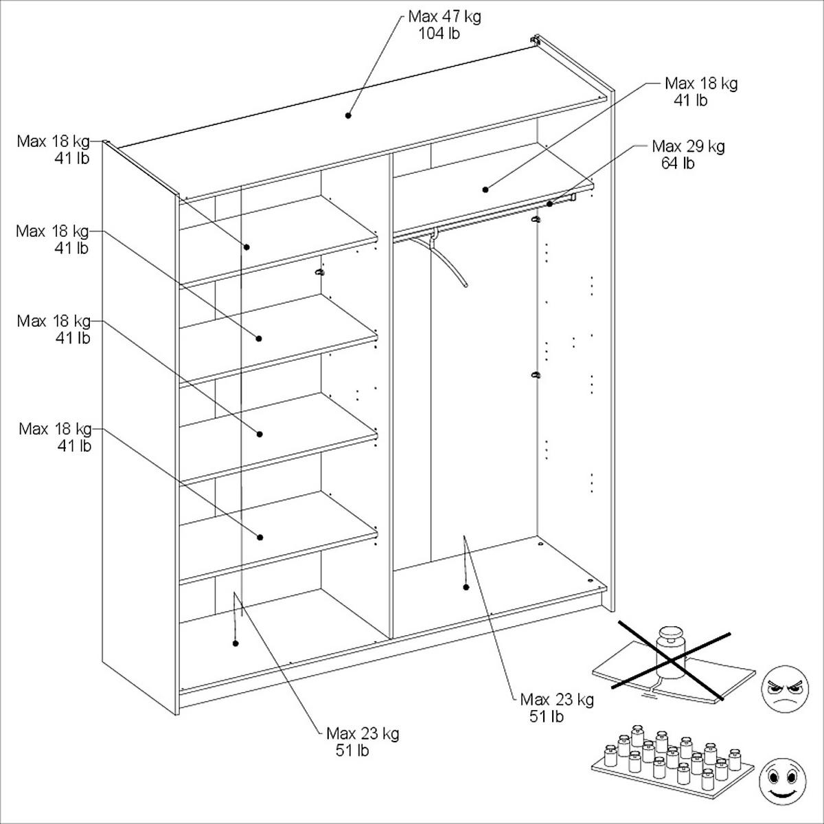 KLEIDERSCHRANK Swing 14 in Weiß von Parisot – Schwebetürenschrank 2 türig mit Schubkasteneinsatz - Weiß, Holzwerkstoff (80/200/120cm)