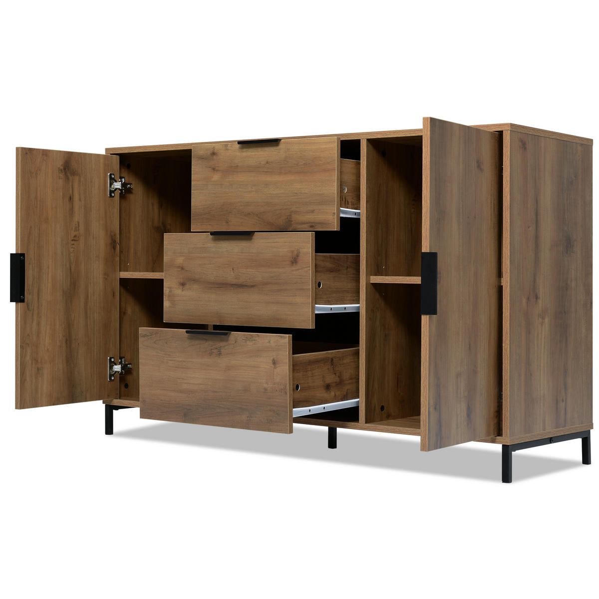KOMMODE 120/40/76 cm in Dunkle Eiche mit 2 Türen, 3 Schubladen und Metallgestell - Mooreichefarben, Holzwerkstoff (120/76/40cm) - BEAOK
