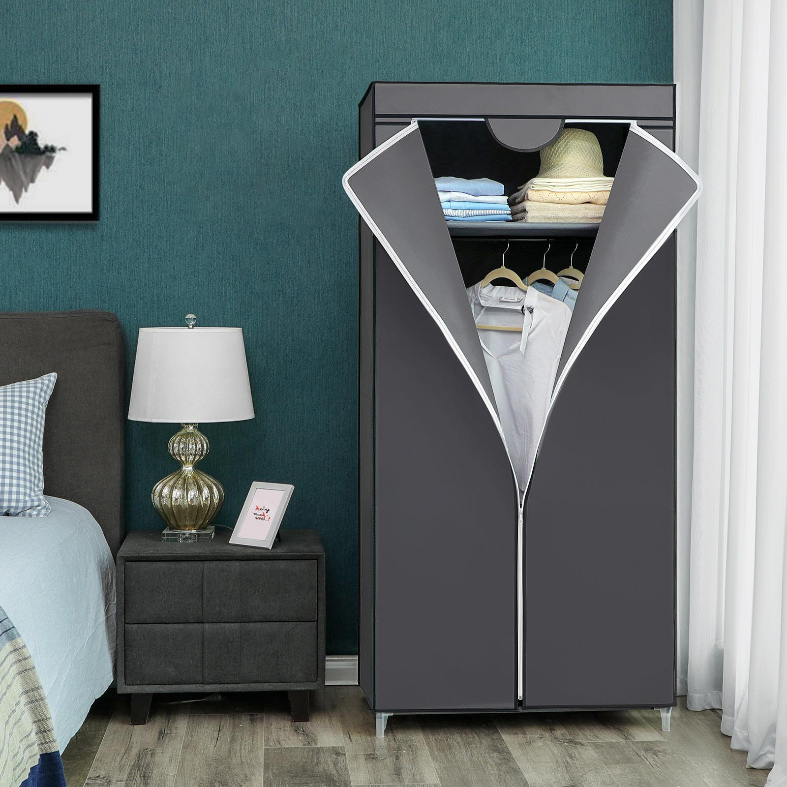 STOFFSCHRANK KLEIDERSCHRANK - Grau, Textil (45/75cm) - Hansiro