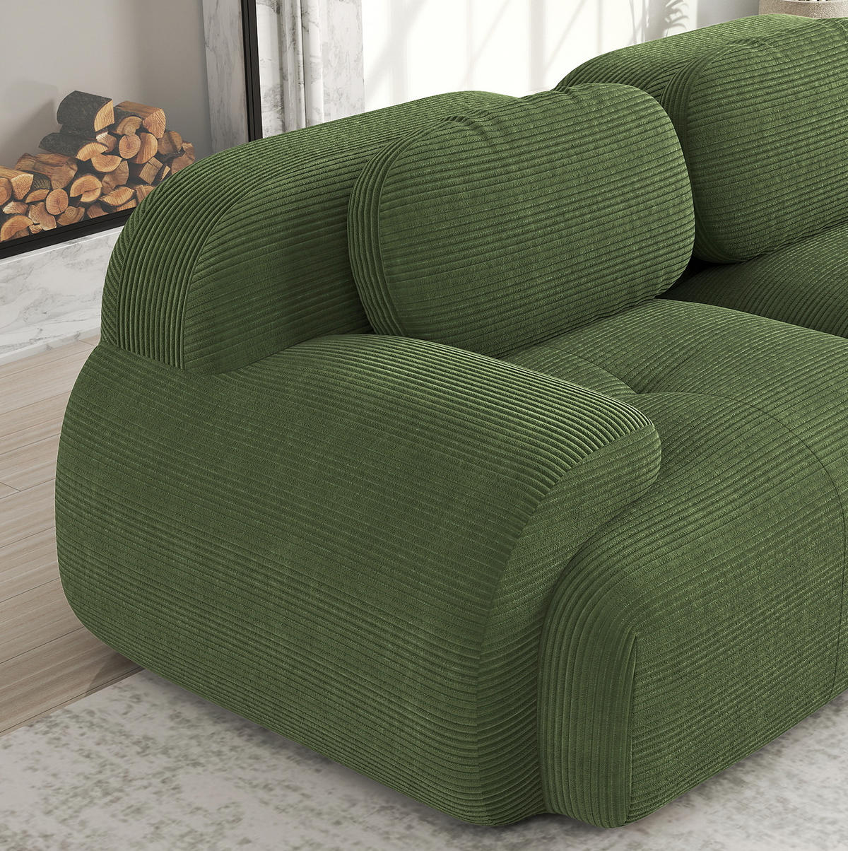 ECKSOFA 90/103/75 cm grün aus Cordstoff modular und montagefrei - Grün, Textil (103/90cm) - OKWISH