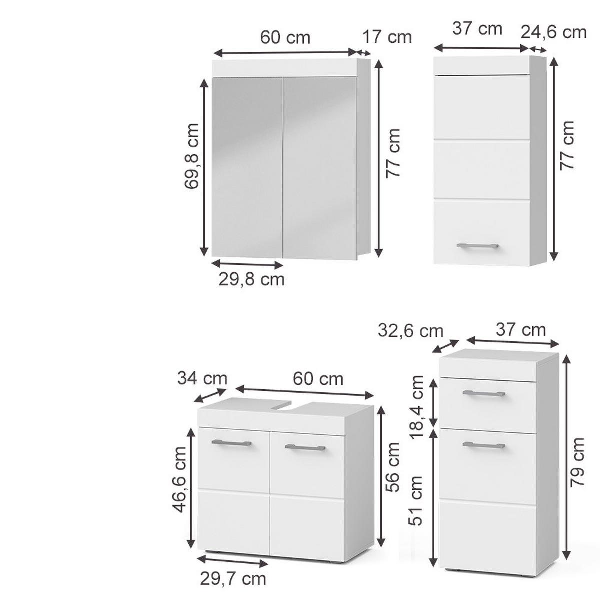 SADA NÁBYTKU DO KOUPELNY Luna Bílá 4 díly - bílá, kompozitní dřevo (60/56/34cm) - Vicco