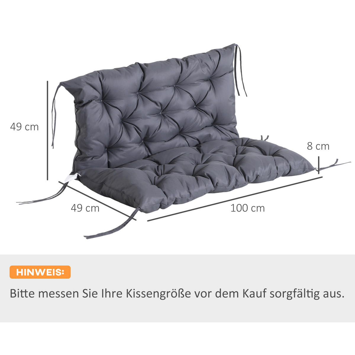 SITZKISSEN, Polyester, Dunkelgrau - Dunkelgrau, Naturmaterialen/Kunststoff (98/8/100cm) - Outsunny