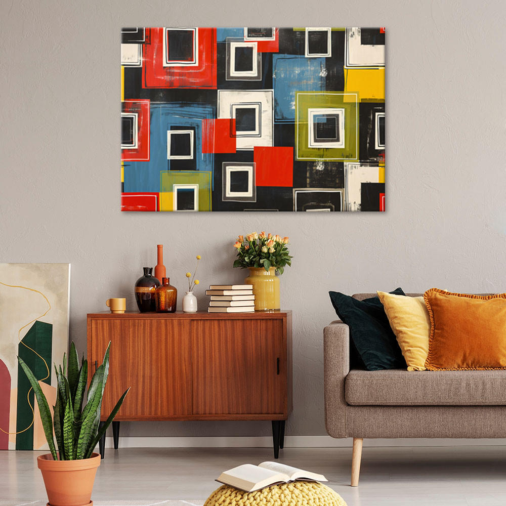 LEINWANDBILD Bunte Retro Abstraktion 90x60cm - Multicolor, Textil (90/60cm) - Feeby