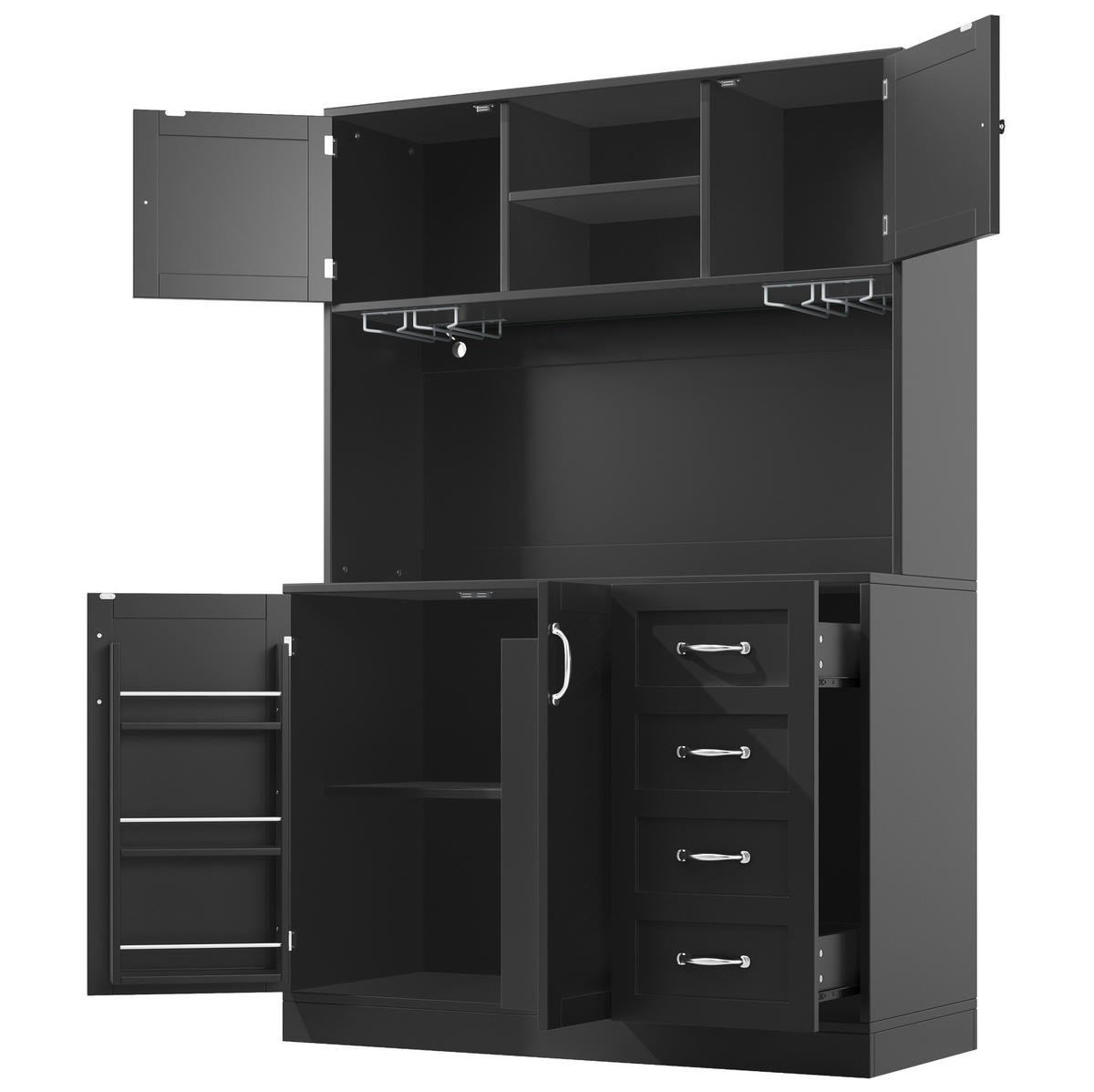 BUFFETSCHRANK mit LED-Beleuchtung 120 x 40 x 188 cm MDF Schwarz - Schwarz, Holzwerkstoff (40/188/120cm) - Meubliv