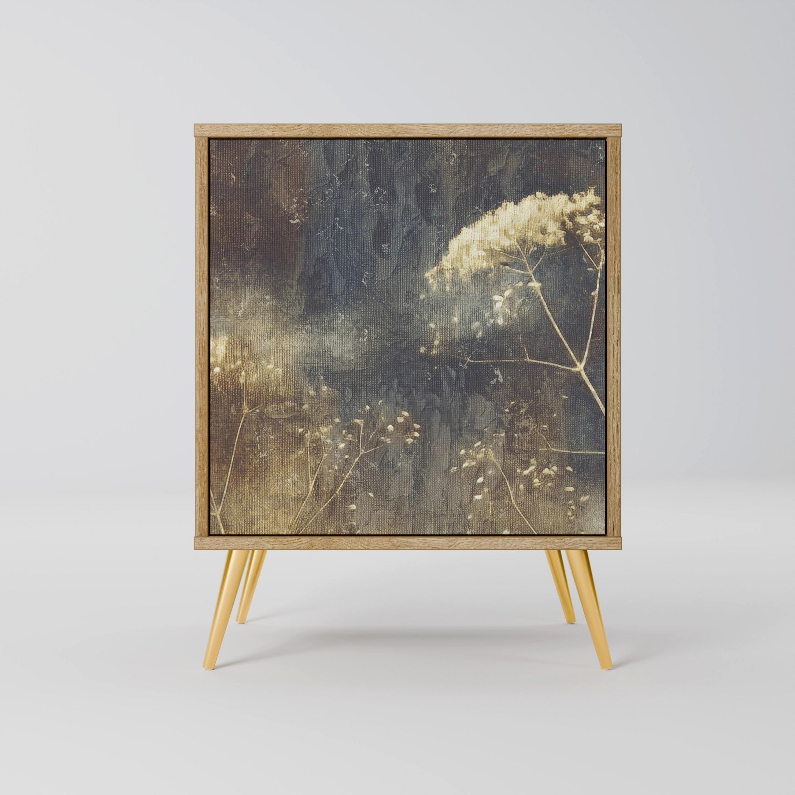 SIDEBOARD GENTLE POWER, Eichefarben, 57,5x42x75,5 cm, Goldfarbene Metallfüße - Eichefarben/Goldfarben, Holzwerkstoff/Metall (57.5/75.5/42cm) - SpaceRebels