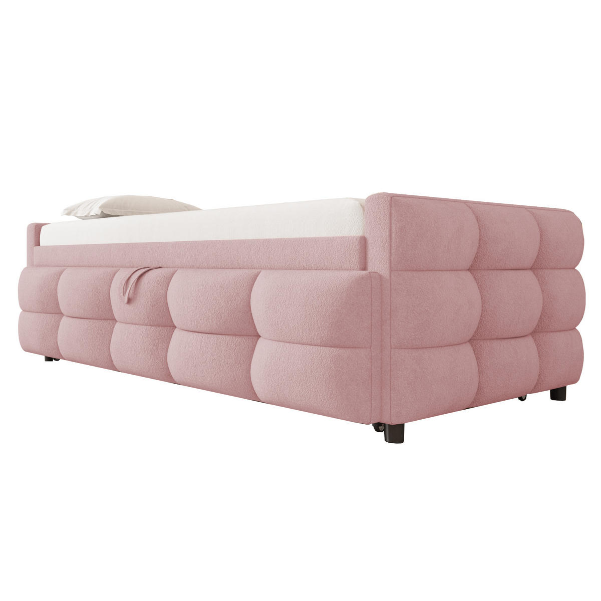 AUSZIEHBETT 90/180/190 cm DE-01659, in Rosa, mit Teddy-Samt - Pink, Metall (90/190cm) - ComfortXL