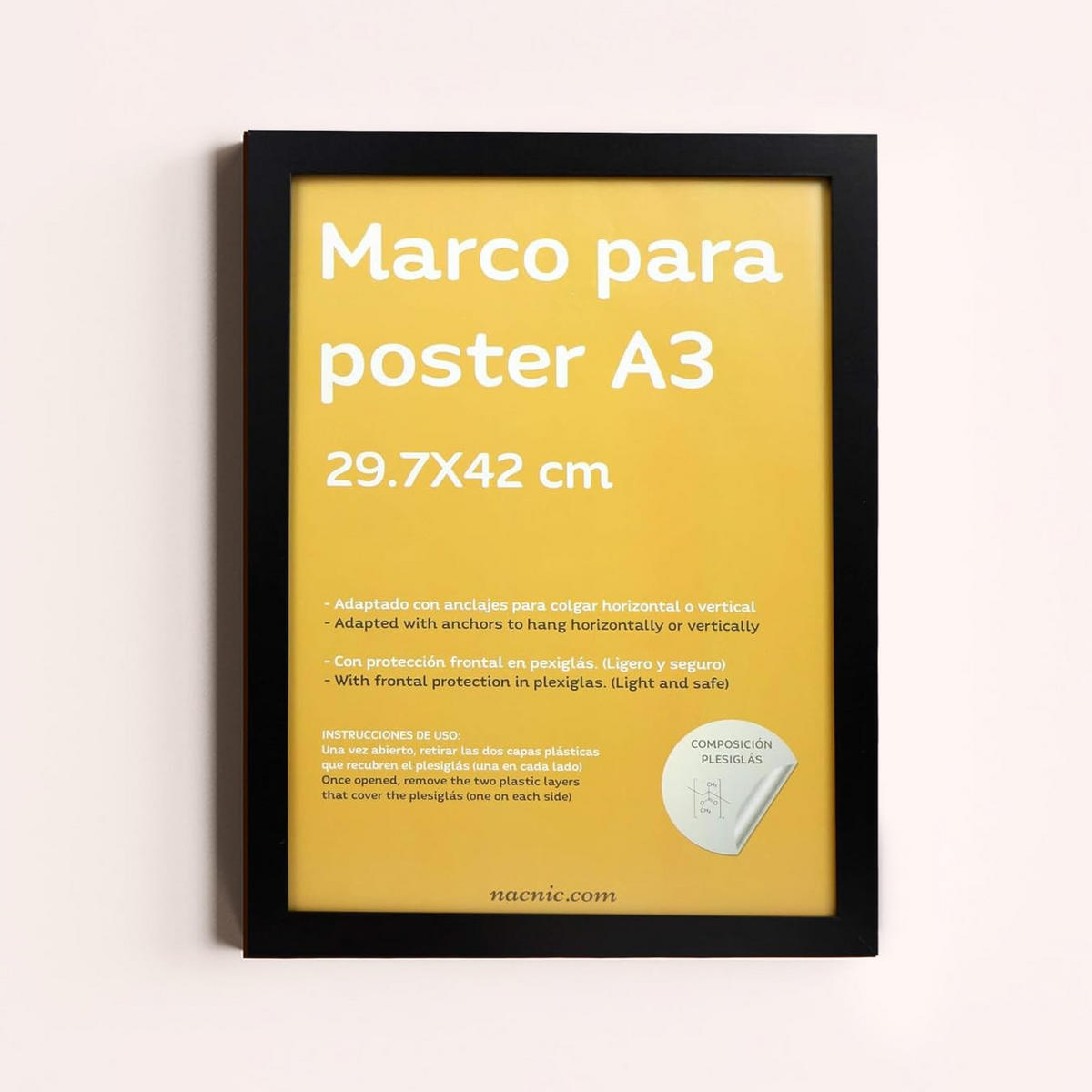 RAHMEN Set mit 4 aus MDF und Acrylglas Schutz und Aussteller für Fotografien, Bilder, Poster, Gemälde, Dekoration für Haus Farbe Schwarz A3 - Schwarz, Holz (29.7/3/42cm) - Nacnic