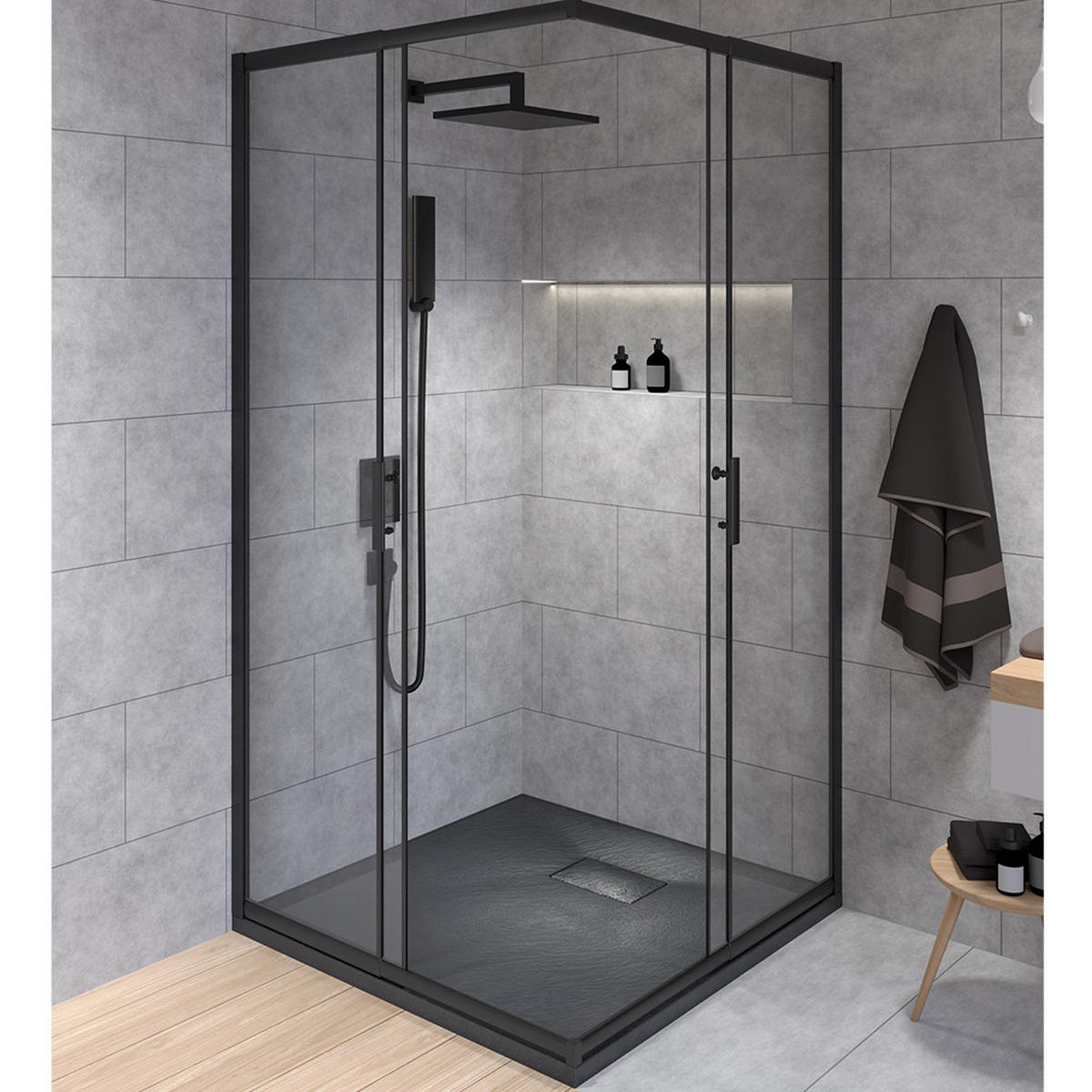 DUSCHKABINE Hela Schwarz/Transparent, quadratisch, 90/90/190 cm - Schwarz, Glas (90/90/190cm) - bad land