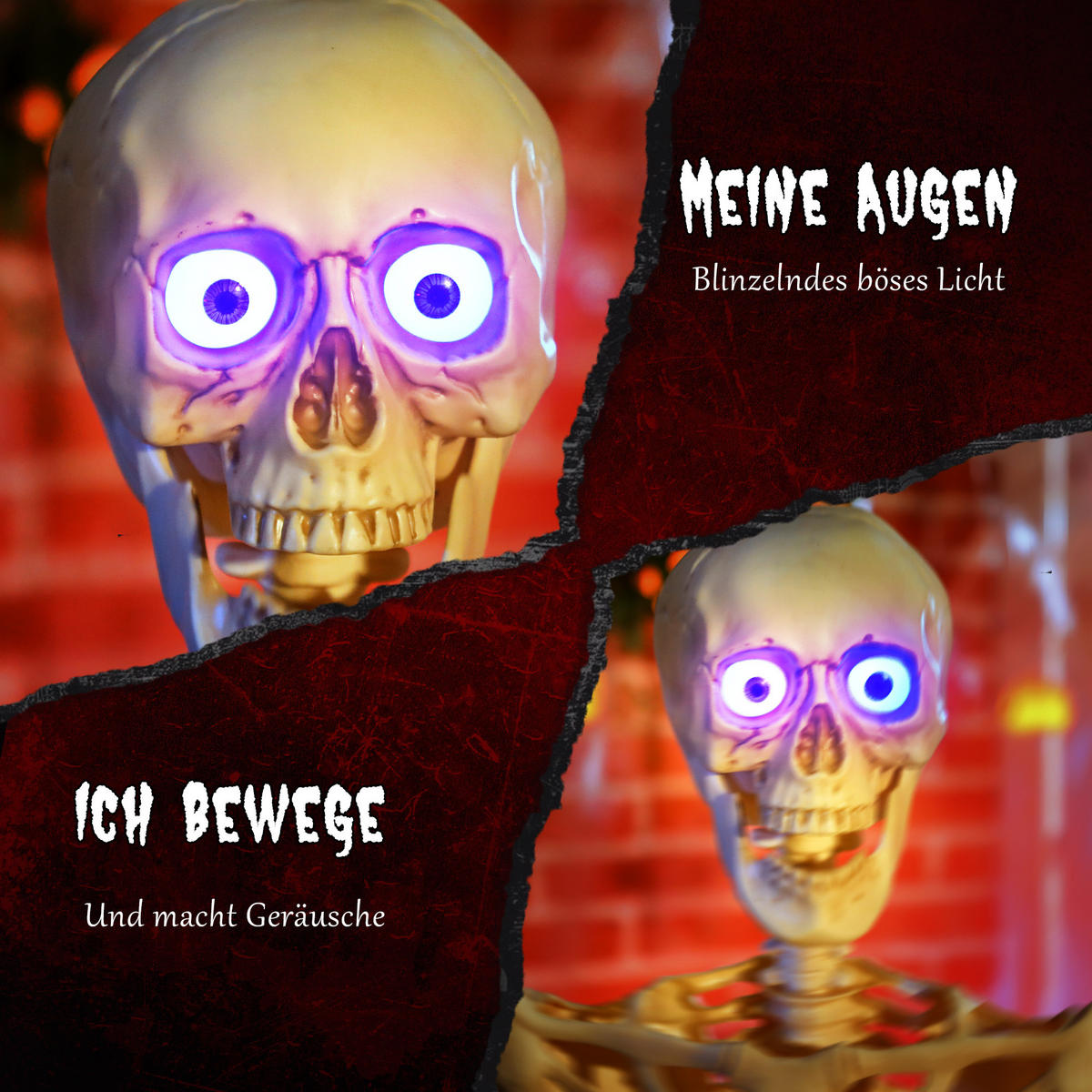 HALLOWEEN-DEKORATION Skelett 152 cm bewegliche Gelenke Beleuchtung - Gelb, Metall (17/152/47cm) - Outsunny