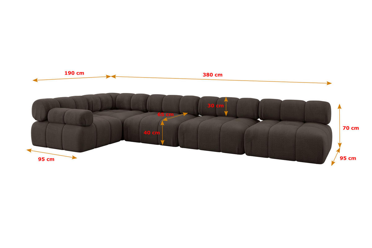 ECKSOFA modulares Sofa Mende-L3 - 380x190x70 cm Braun Velours - Braun, Holzwerkstoff/Textil (380/190cm) - ALTDECOR