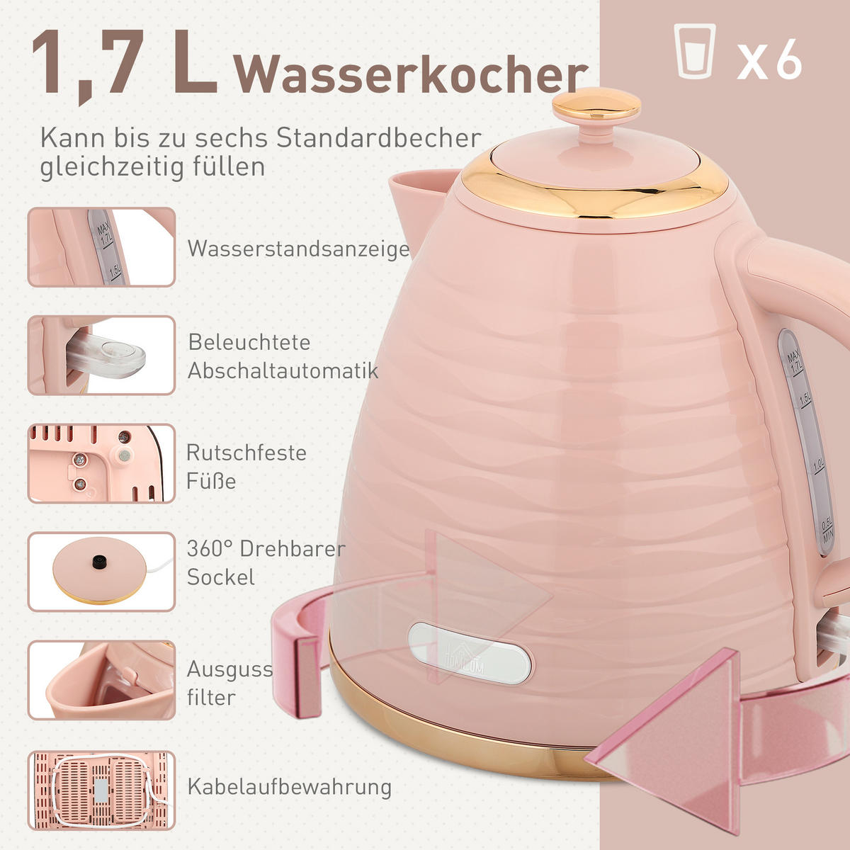 KOCHER-TOASTER-SET 2er Set Kunststoff Stahl Rosa - Rosa, Kunststoff (19.5/23.2/24.1cm) - HOMCOM