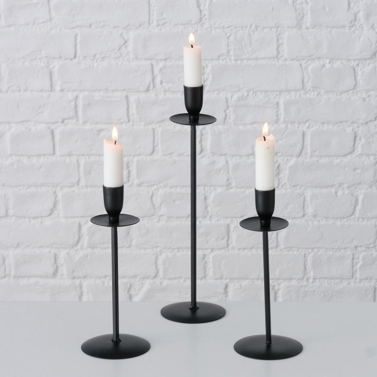 KERZENSTÄNDER Metall Chesil 20/26/30 cm 3er-Set - Schwarz, Metall (8.3/30/8.3cm) - Boltze Home
