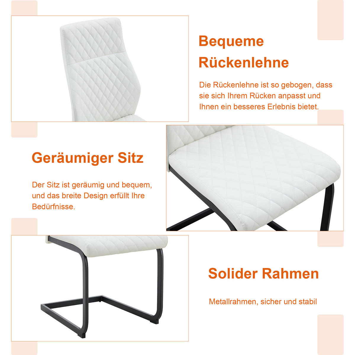 ESSGRUPPE DE-39408 3-teilig, mit 2 Stühlen und Rautenmuster Weiß/Schwarz - Weiß, Holzwerkstoff (60/72/60cm) - ComfortXL