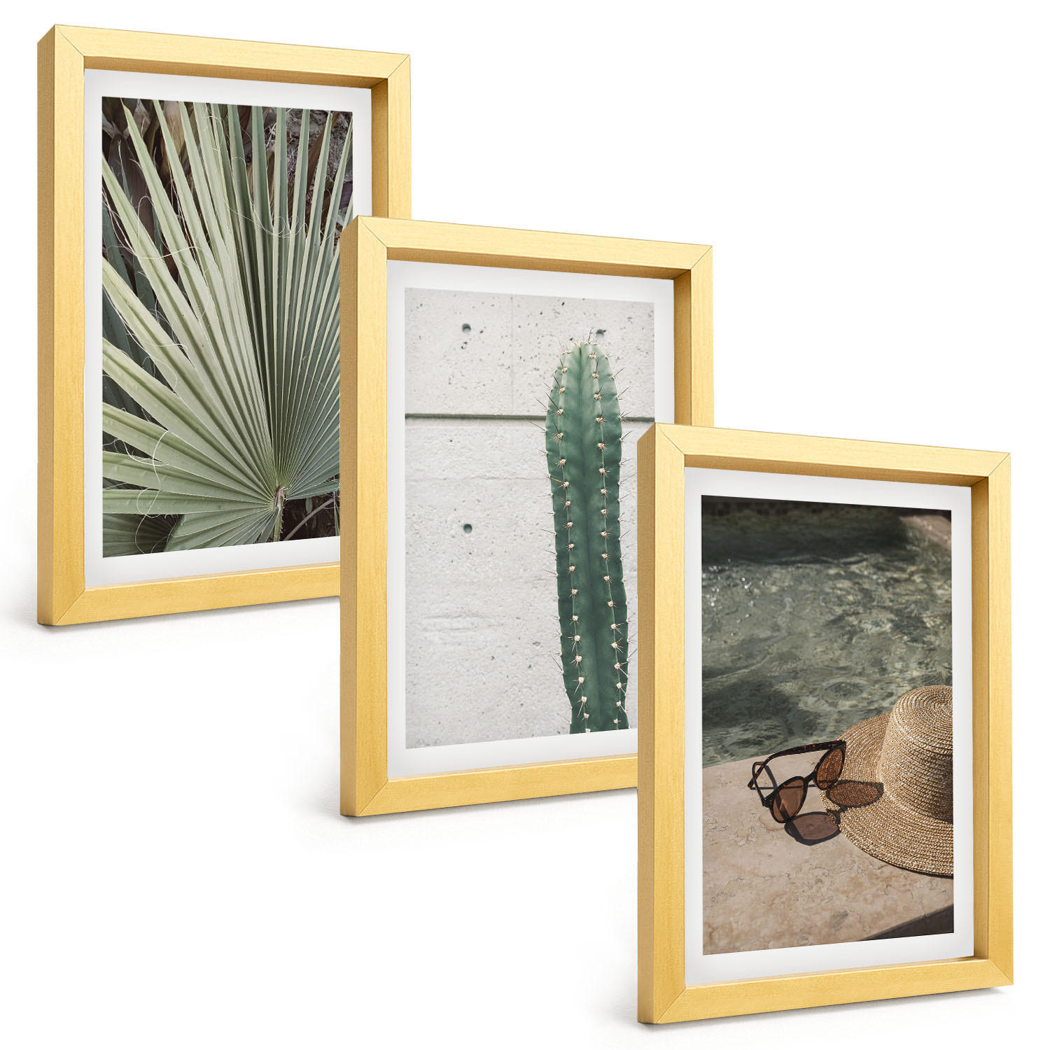BILDER SET 3er Set - 20x30 cm Goldrahmen - Zubehör für tropische Pflanzen - Goldfarben, Kunststoff (20/30cm) - TULUP