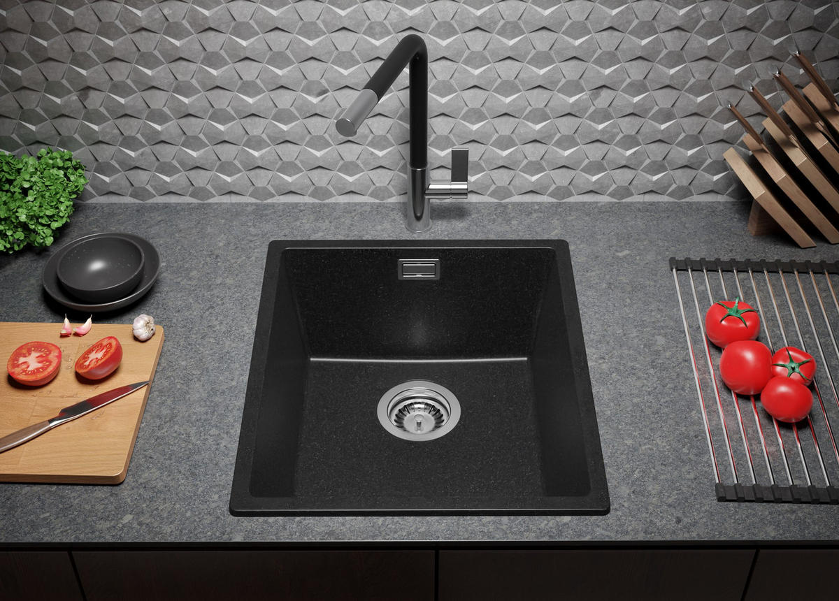 SPÜLBECKEN London Slim, 2-er set Anthrazit 41/47 cm 1 Becken + Ablauf-Set ab 45er Unterschrank - Chromfarben/Anthrazit, Kunststoff (41/20/47cm) - Primagran