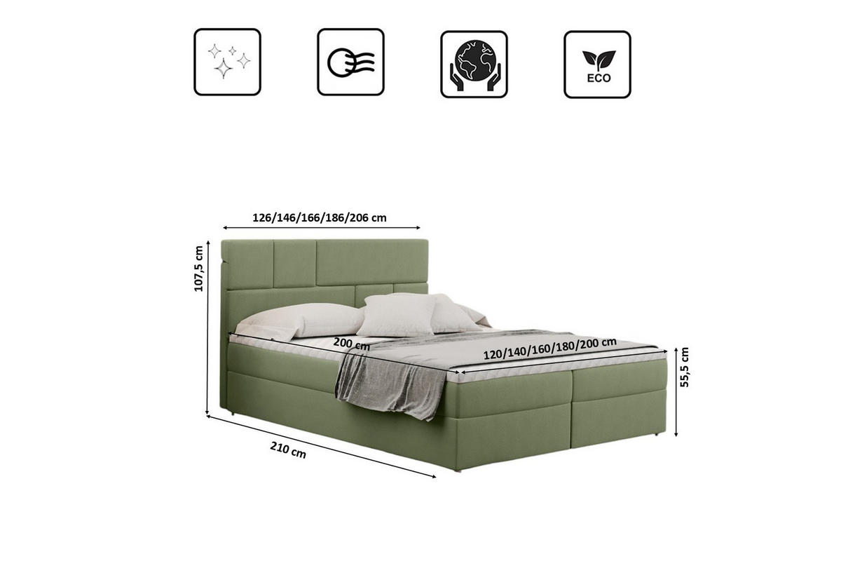 BOXBETT Mit Bettkasten Und Matratze BALI Stoff Mat Velvet Hellgrün 120x200 cm H2-Pocket - Hellgrün, Holz/Holzwerkstoff (120/200cm) - Kaiser Möbel