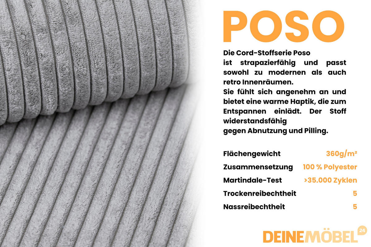 POLSTERBETT VENA 200/200 in Cord Hellgrau - Hellgrau, Holzwerkstoff/Textil (200/200cm) - Deine Möbel 24