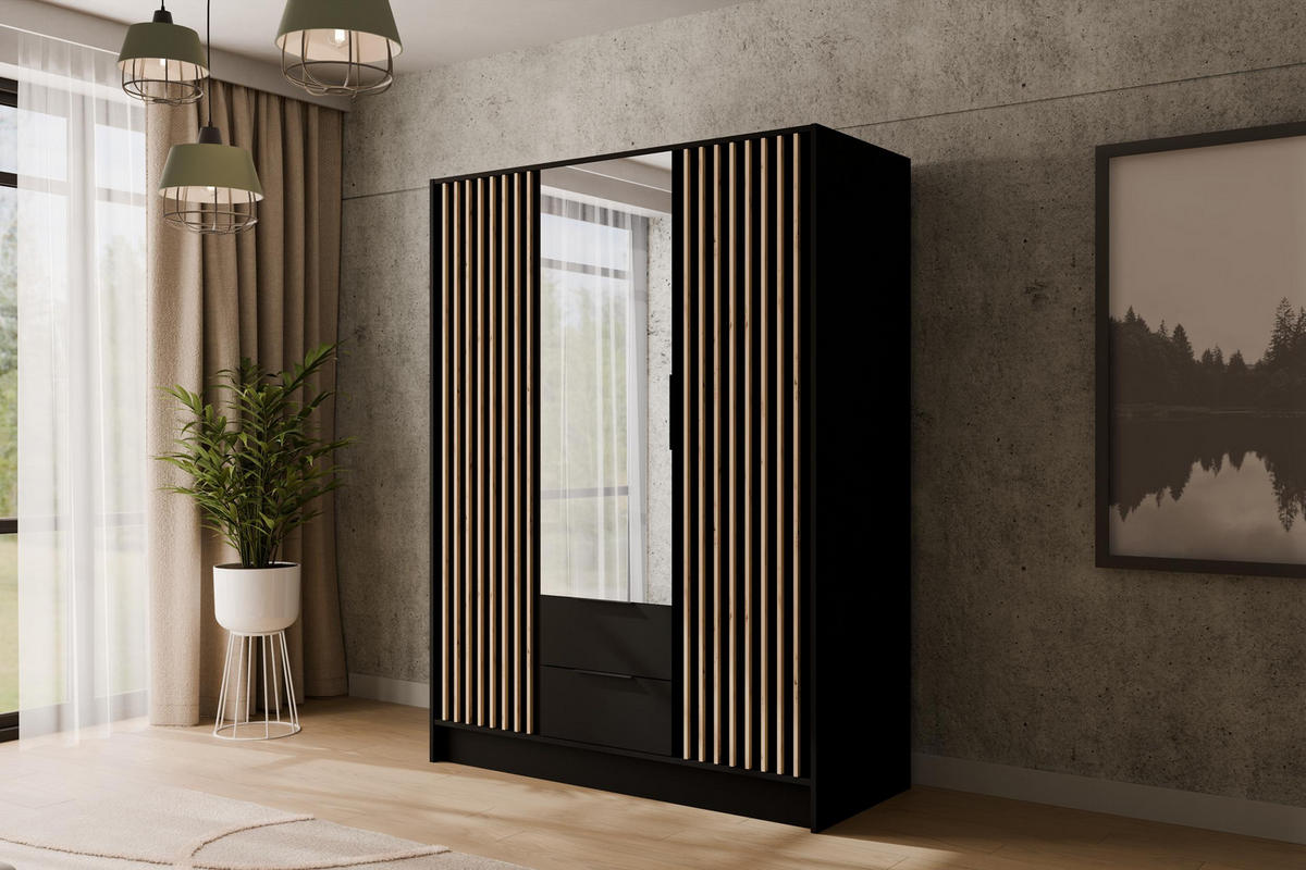KLEIDERSCHRANK NELIA - 150 cm - Schwarz/Eiche Artisan, Holzwerkstoff (150/200/51cm) - ALTDECOR