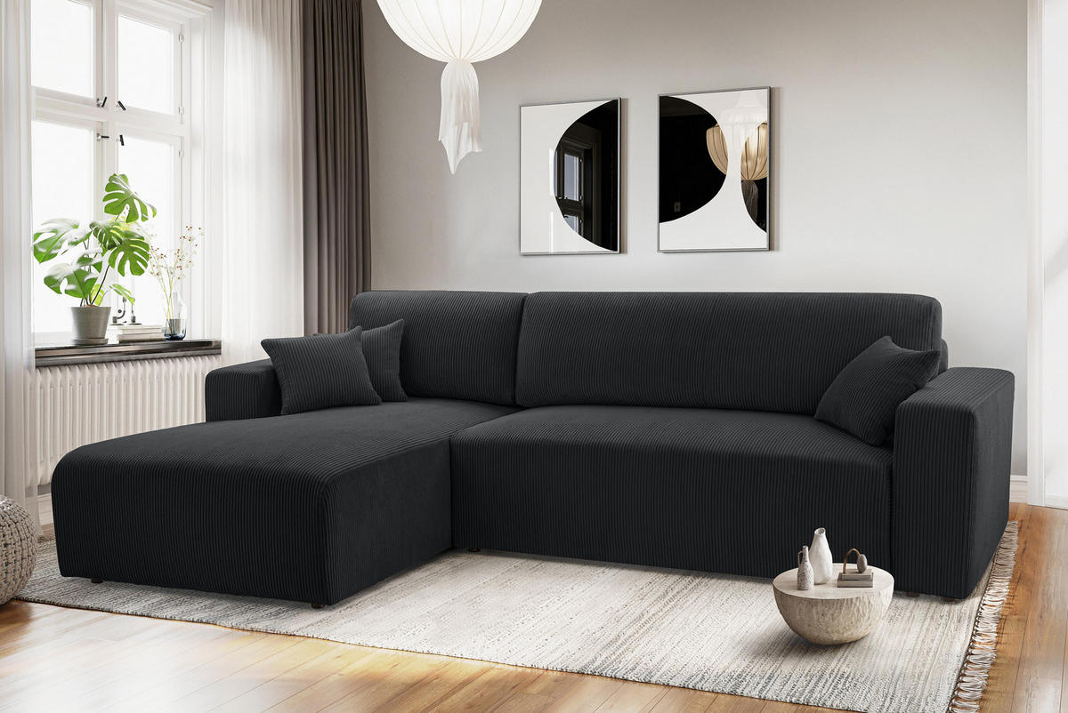 ECKSOFA L Form Catea Dunkelgrau 279/145/84 cm Links mit Schlaffunktion - Dunkelgrau/Schwarz, Kunststoff/Textil (145/279cm) - AX Living