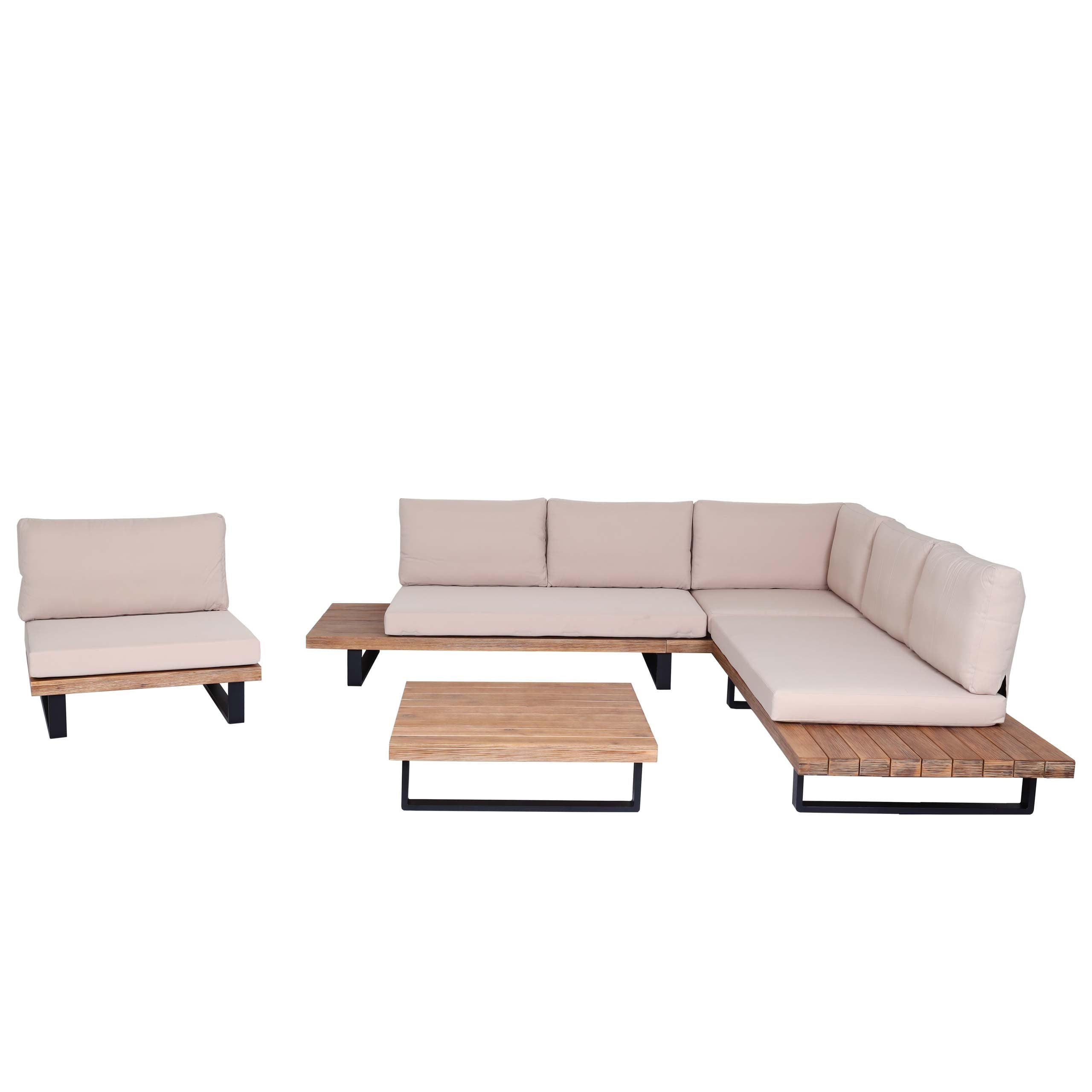 GARTENGARNITUR mit Sessel Hellbraun Beige - Braun, Holz - PROREGAL