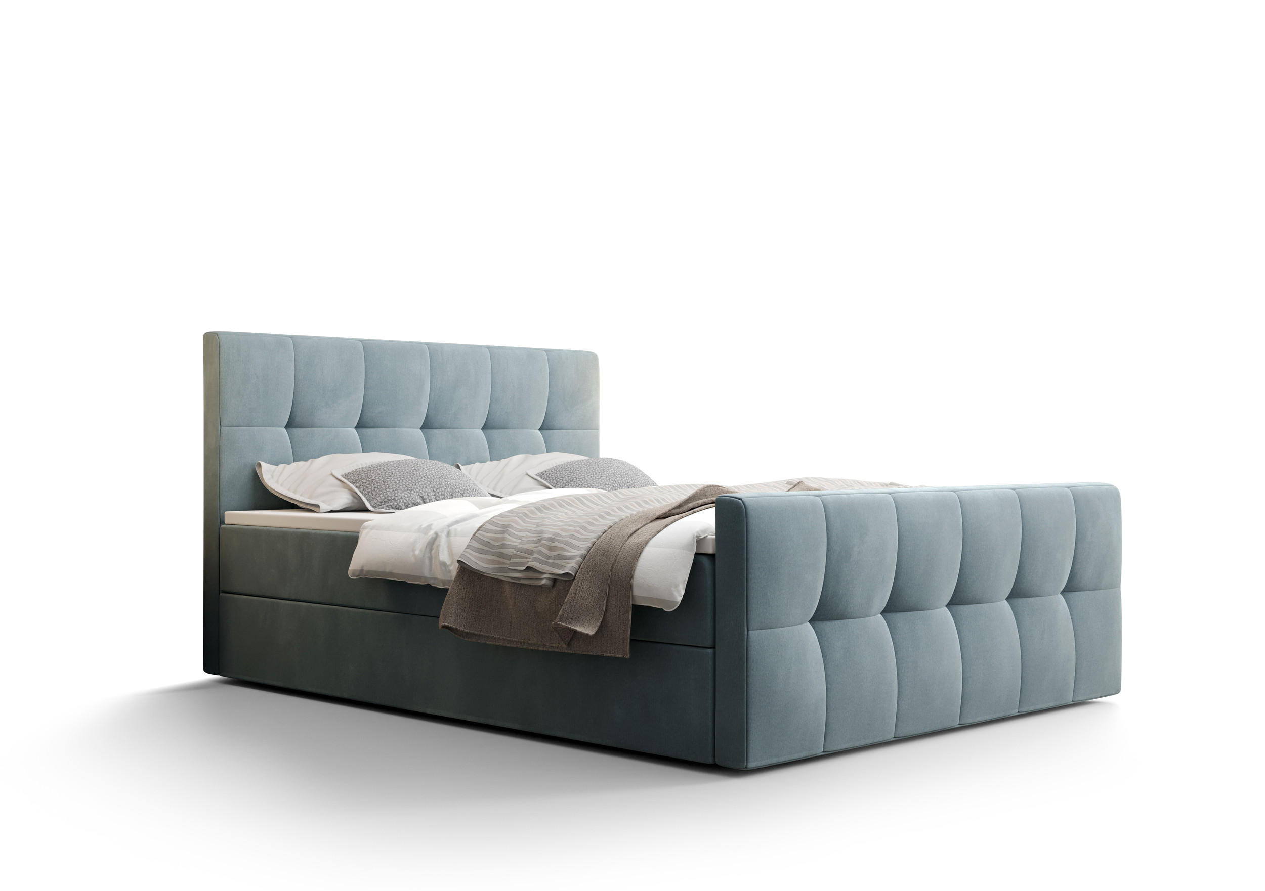 BOXBETT MANHATTAN mit Matratze H3, Bonell und Topper 140x200 Monolith 72 - Blau, Holz/Textil (140/200cm) - Bedante
