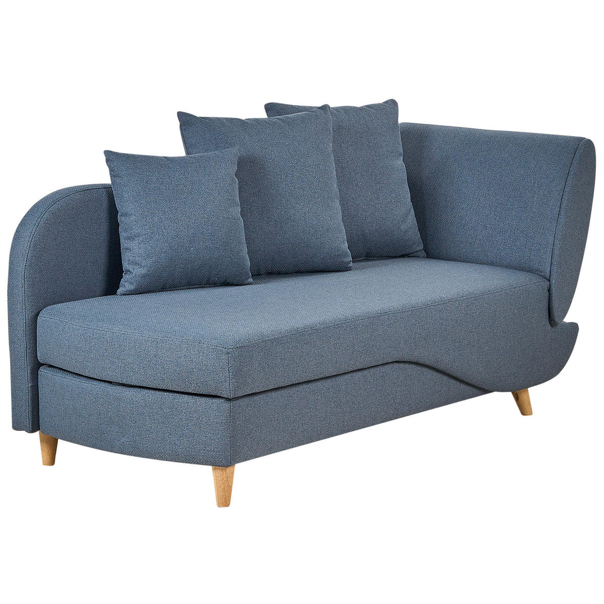 CHAISELONGUE Leinenoptik dunkelblau mit Bettkasten rechtsseitig Meri - Blau/Hellbraun, Textil (156/73/69cm) - Beliani