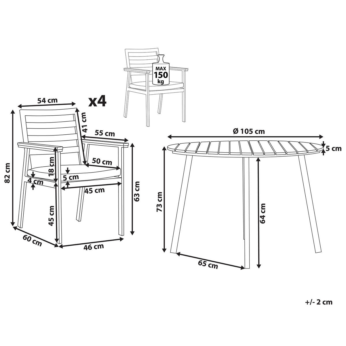 GARTENMÖBEL SET 4-Sitzer Aluminium weiß Auflagen grau Cavoli - Hellbraun/Weiß, Metall - Beliani