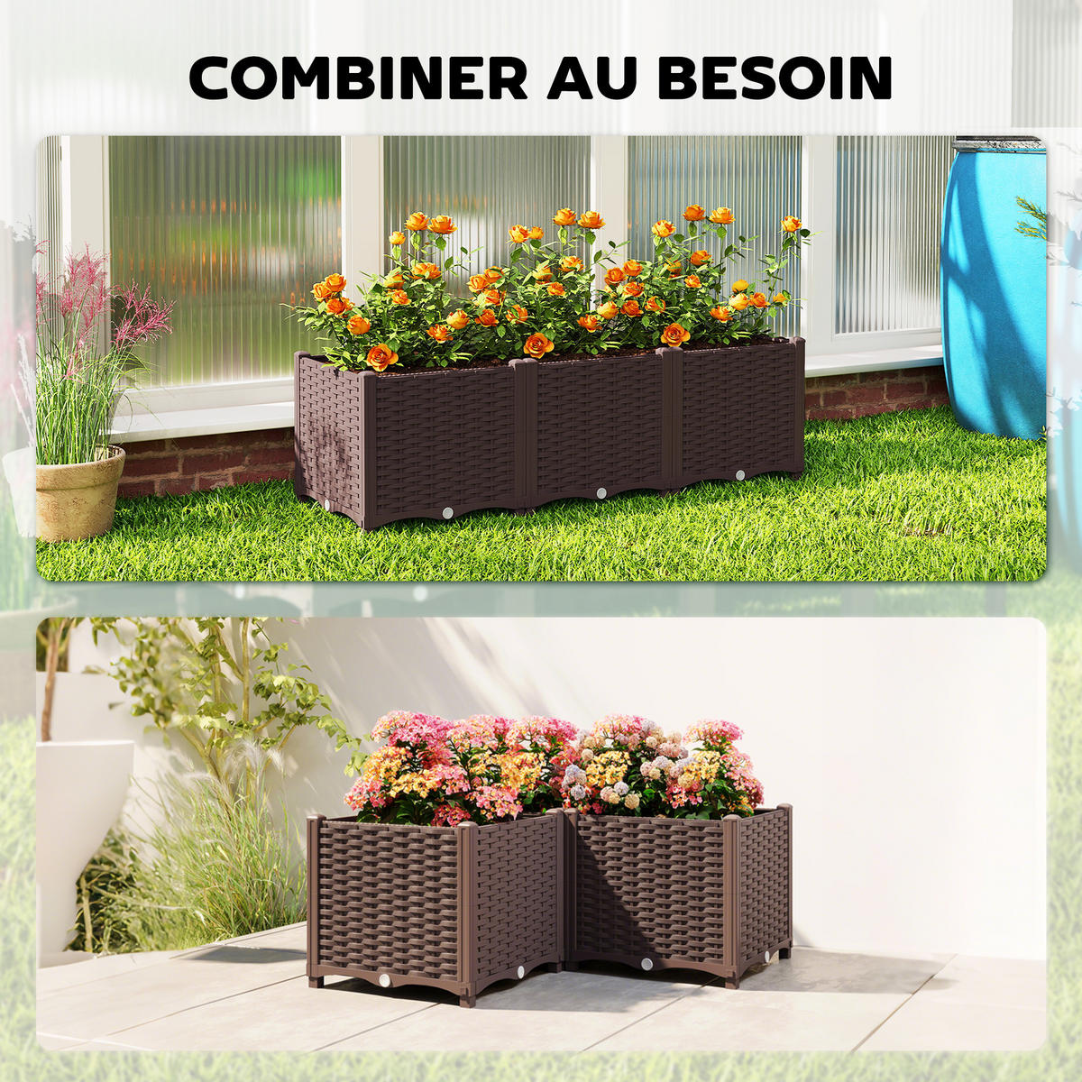 HOCHBEET DE-12306 modulbar mit Selbstbewässerung Braun - Braun, Kunststoff (120/37/40cm) - ComfortXL